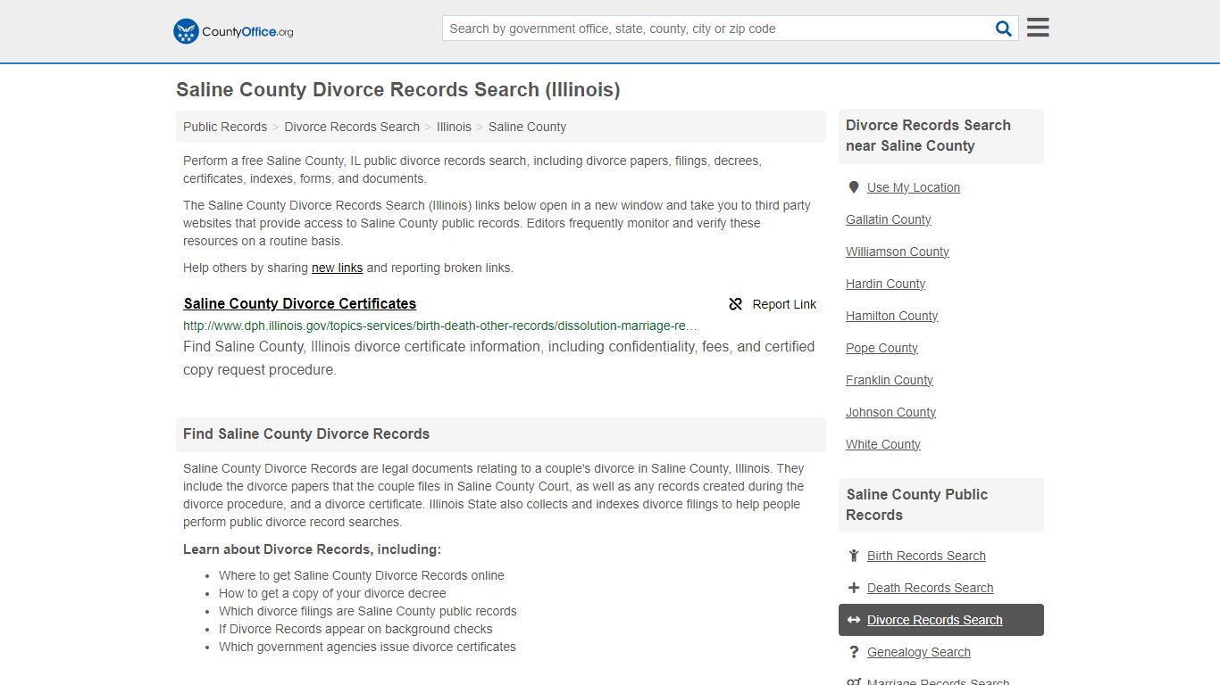 Saline County Divorce Records Search (Illinois) - County Office
